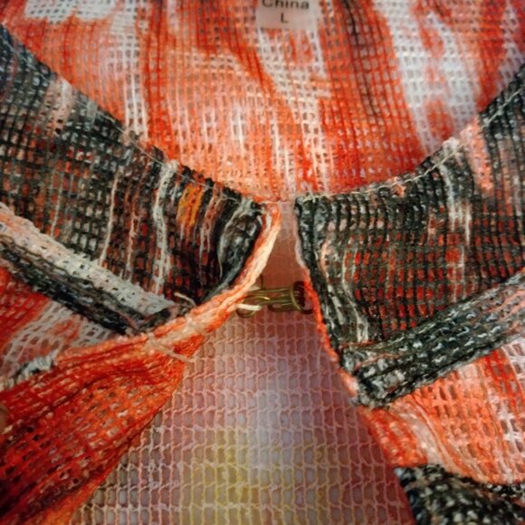 Onque Casuals Shirt Women Large Mesh Orange Yellow Brown Fall Harvest - Picture 16 of 16